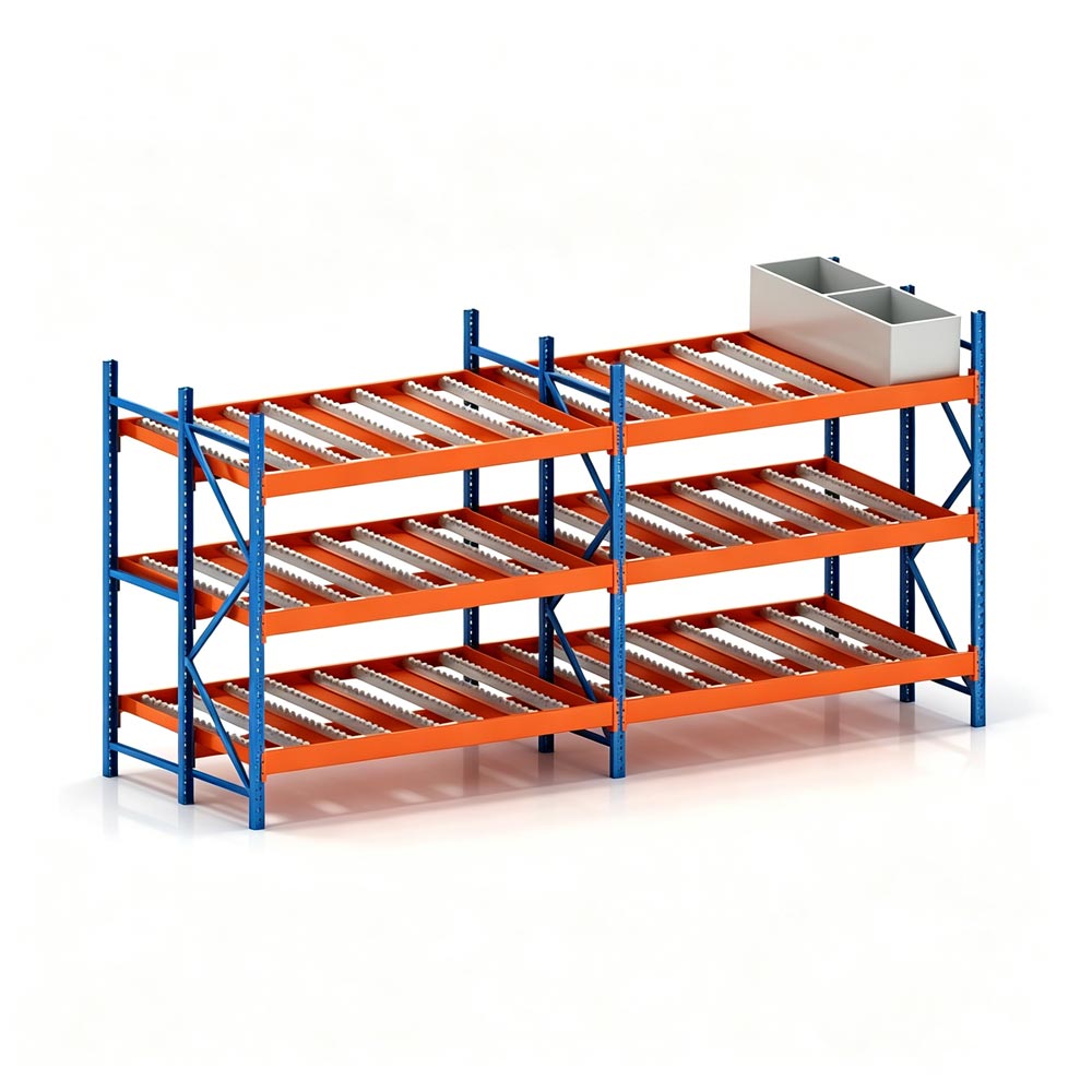 Vista principal del sistema de rack carton flow para almacenamiento industrial