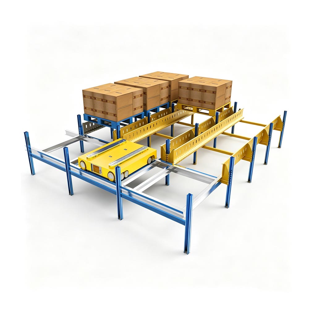 sistema de rack shuttle automotriz para almacenamiento de alta densidad